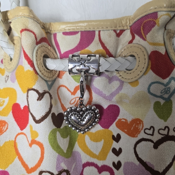 Brighton Vtg  Canvas Hearts Of Hearts Lilliana Shoulder Bag With Heart Charm - Picture 6 of 13